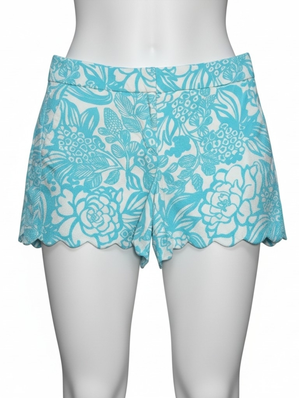 Talbots Textured Resortwear Aqua Floral High-Waist Scalloped Hem Shorts 6